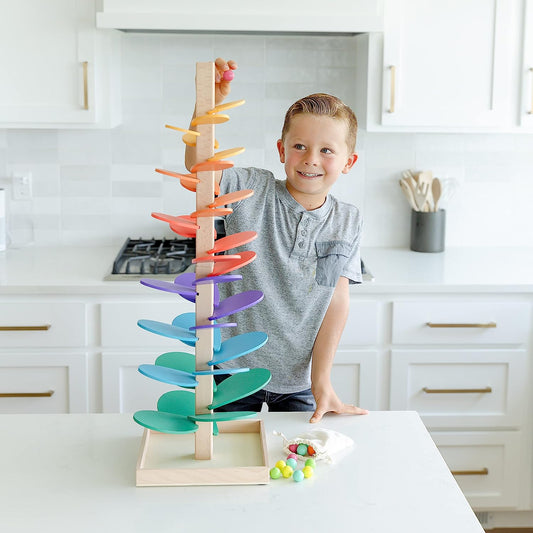 Race and Chase Rainbow Musical Tree Kit with 30 Colorful Marble Balls – Our Wooden Toys for Toddler Kids Help Stimulate Sensory, Tactile, Auditory and Fine Motor Skill Development