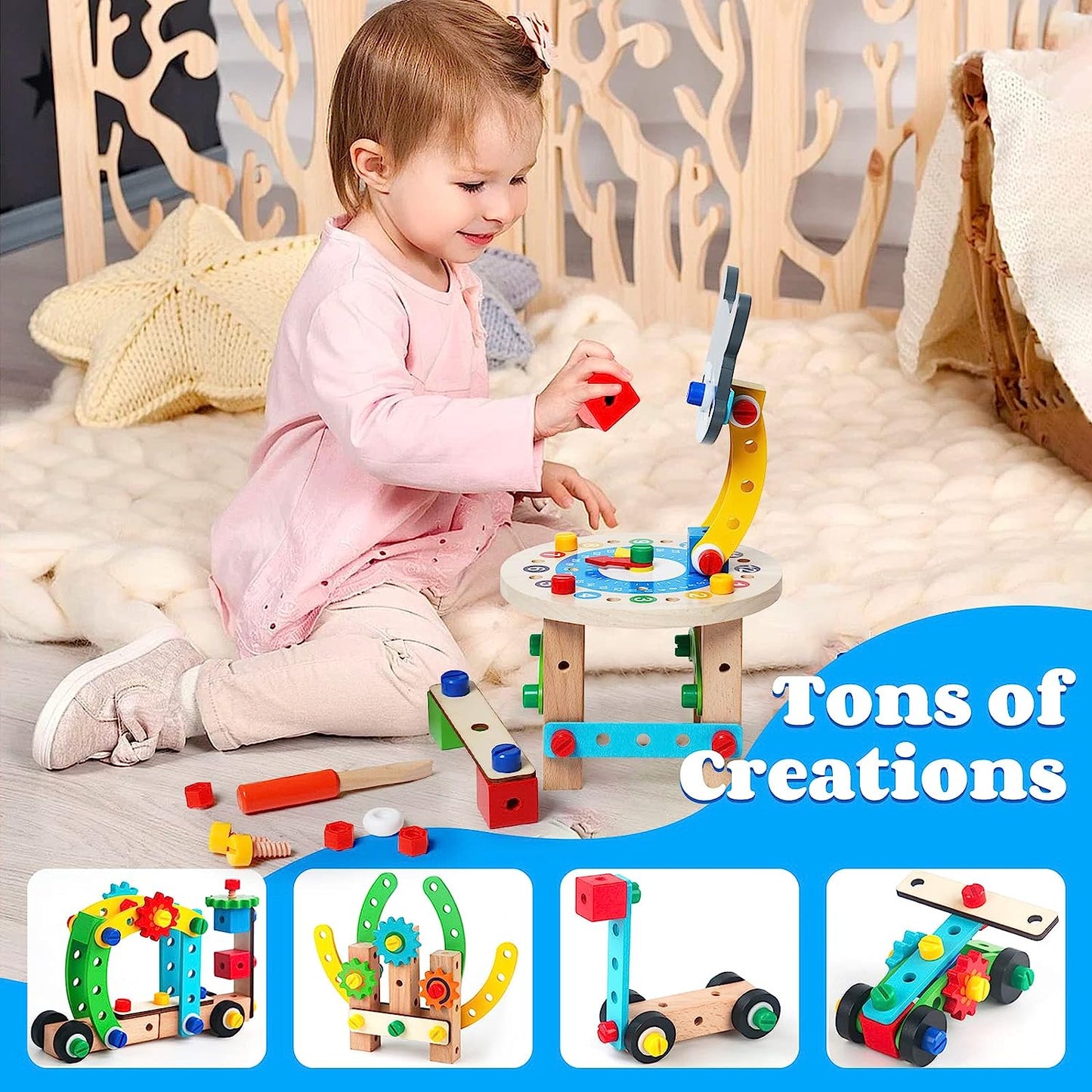 Wooden Tool Bench for Kids,Tool Set Toys-sori Tool Bench for Toddler,Baby with Nuts,Bolts and Tools,Cute Tiger Tool Workbench Set,Kids Tool Box for Boys and Girls