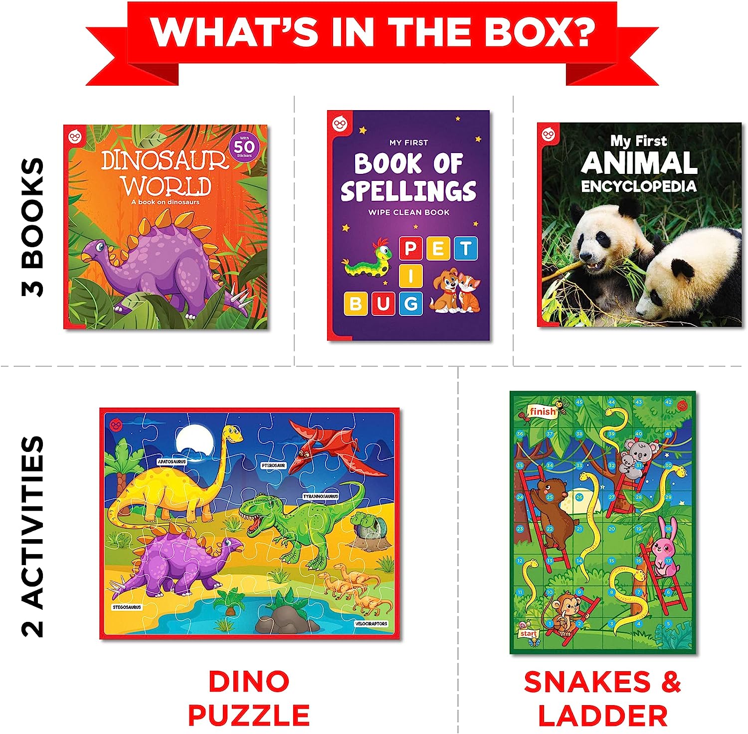 Little Genius Kit for Kids 4-6 Year Olds | Books, Jigsaw Puzzles & Board Games | Dinosaur Toys | Gift for 4, 5, 6 Year Old Boys & Girls | Birthday Gift | Learning & Educational Toys