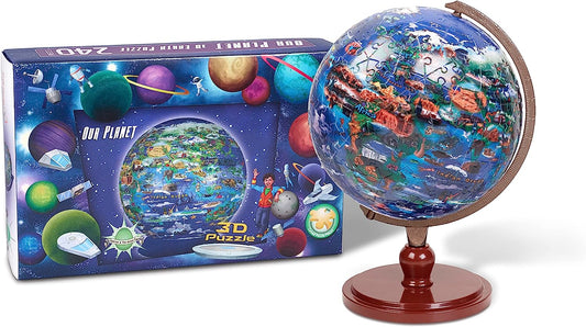 Full Cycle Our Planet 3D Puzzle Learning Toy - 240 Pieces - Incudes Display Stand - World Map Globe for Kids - Part of The Little Adventure Travelers' Graphic Novels