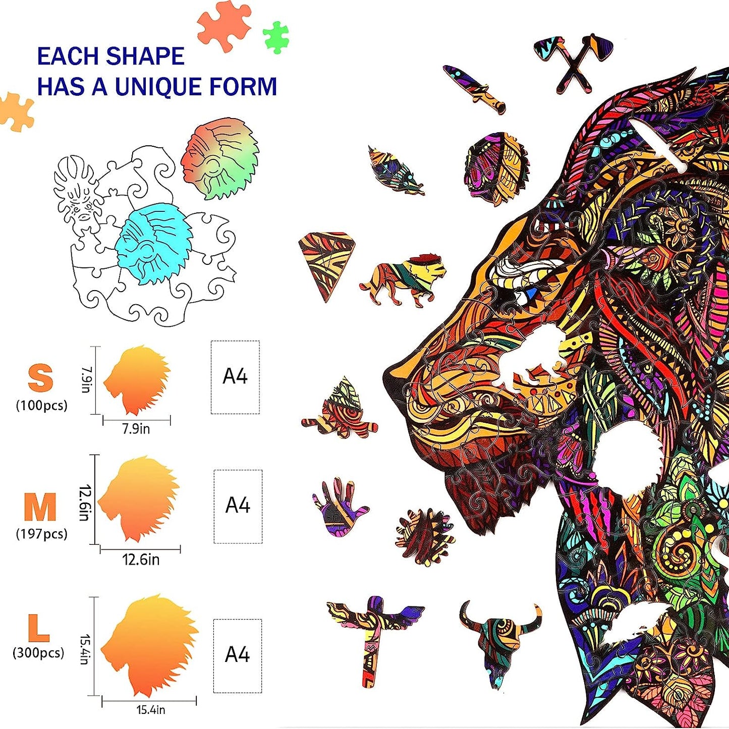 Wooden Jigsaw Puzzles- Lion King Puzzle Unique Shape Animal Wooden Puzzle, Best Gift for Adults and Kids, Family Game Play Collection
