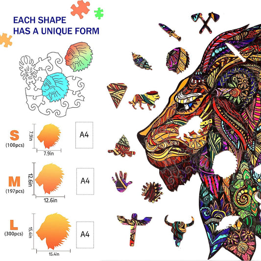 Wooden Jigsaw Puzzles- Lion King Puzzle Unique Shape Animal Wooden Puzzle, Best Gift for Adults and Kids, Family Game Play Collection