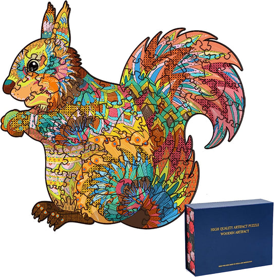Wooden Jigsaw Puzzles - Squirrel(100 pcs) Gift Package for Adults and Kids, Unique Animal Shaped Jigsaws, Irregular Wood Cut Puzzle | 7.1"x7.5" (Small)