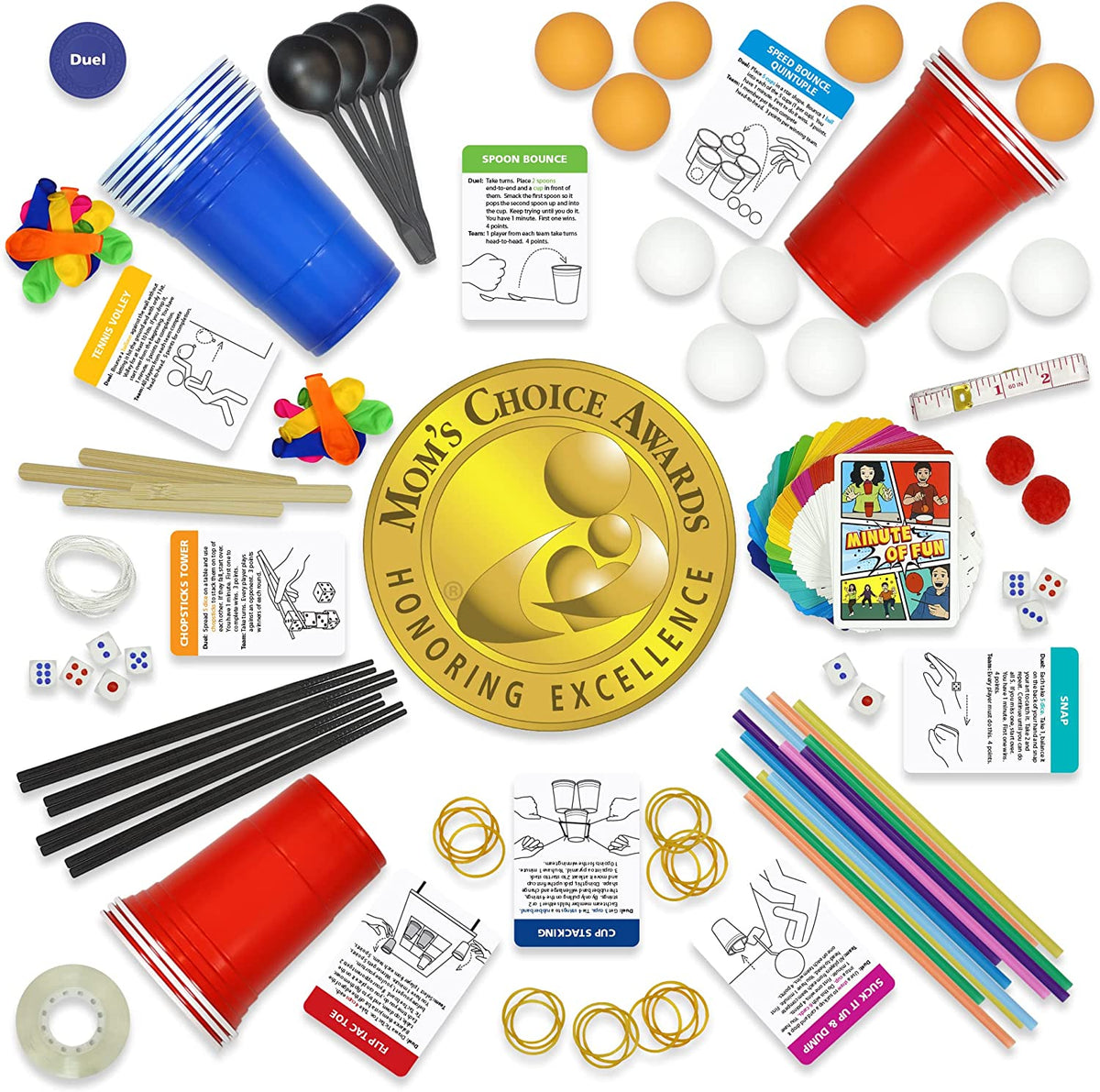 Minute of Fun Party Game - 237 Minute to Win It Challenges for Duels, Teams, Parties, Teens, Family, Friends, Party Games, Kids, Adults, Home, School, Travel 2-12 Players Mom's Choice Awards Winner
