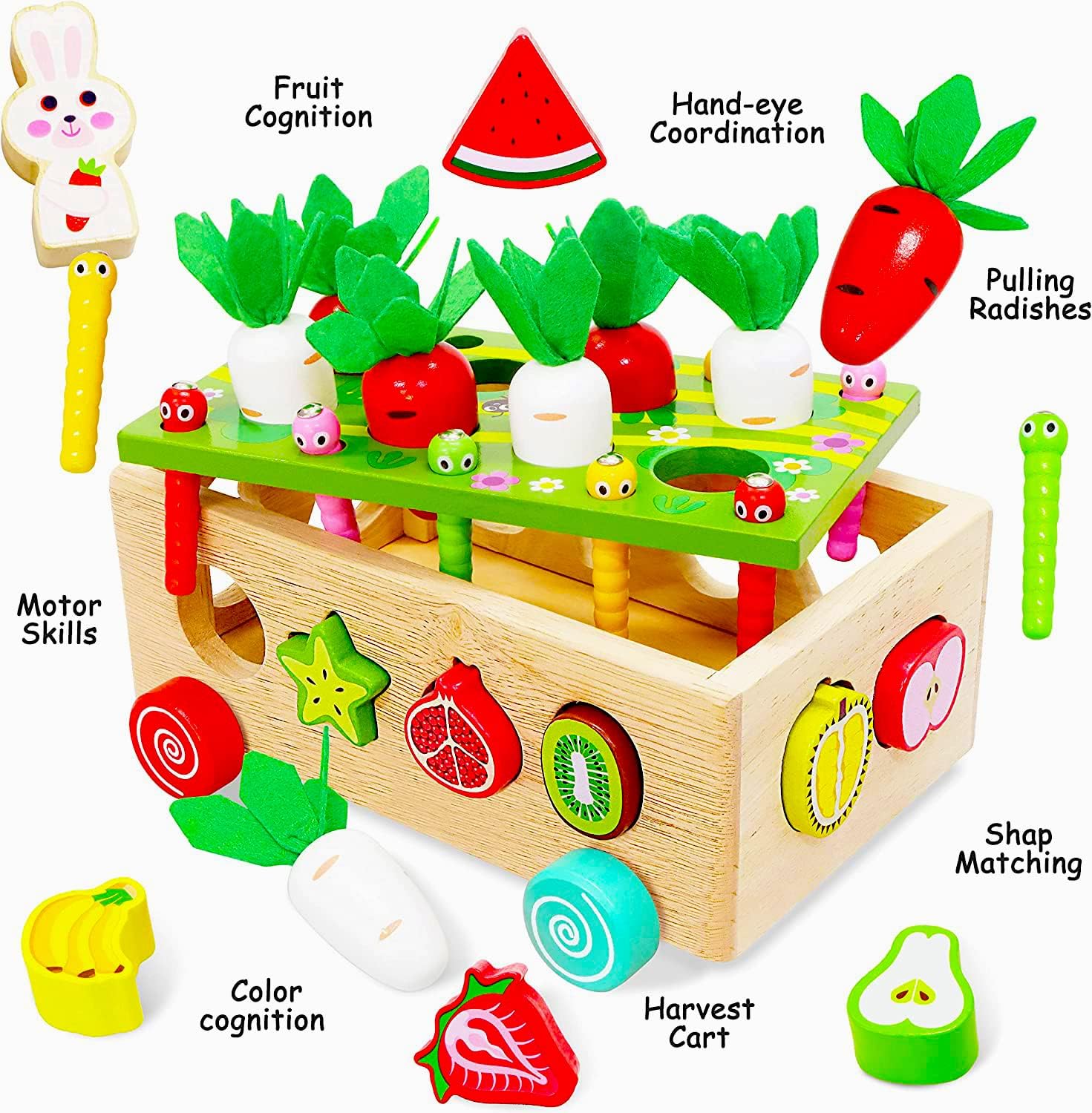 Wooden Carrots Orchard Sorting & Counting Puzzle Toys Sorting & Stacking Toy Educational Shape Sorting Toys for Kids Over 3 Years