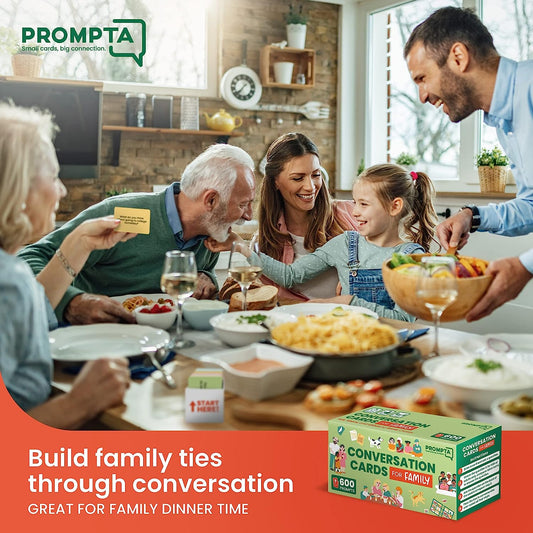 600 Conversation Cards for Families – Fun Conversation Starters Card Game for Adults and Families – Road Trip Must Have Travel Game to Get to Know Your Family - Kids Dinner Time