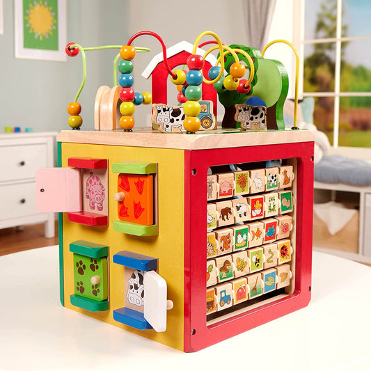 Wooden Activity Cube – Discover Farm Animals Activity Center for Kids 1 year +, Standard