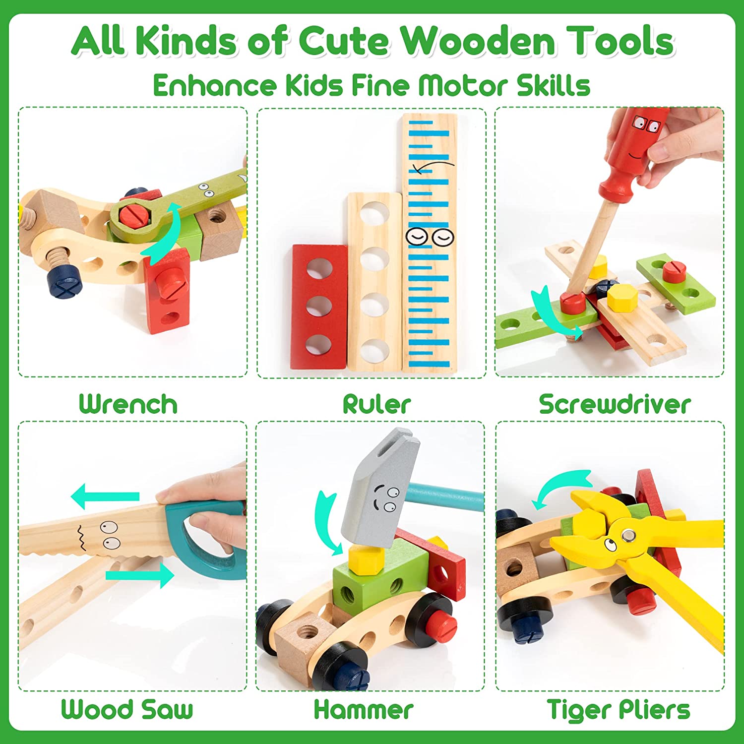 Kids Tool Set, Pretend Play Toddler Wooden Tool Toys with Tool Box, Educational DIY STEM Toys for Boys and Girls Age 3, 4, 5 and Up (37 Pieces)