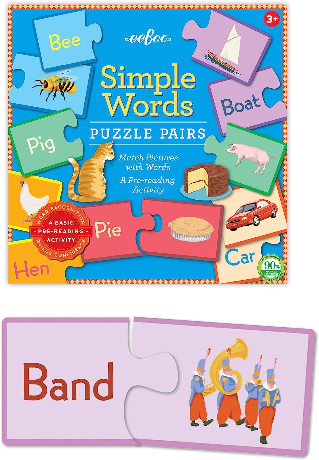 Simple Word Puzzle Pairs, Match Pictures with Words, A Pre-Reading Activity, Word Recognition, Builds Confidence, Educational Tool, For Ages 3 and up