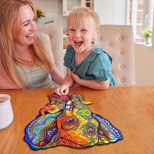 Wooden Jigsaw Puzzles-Wooden Puzzle Adult Unique Shape Advanced Elephant Puzzle Maternal Love Wooden Jigsaw Puzzle for Adult,Best Gift for Adults and Kids,Family Puzzles (L-12.8X12.4in-240pcs)