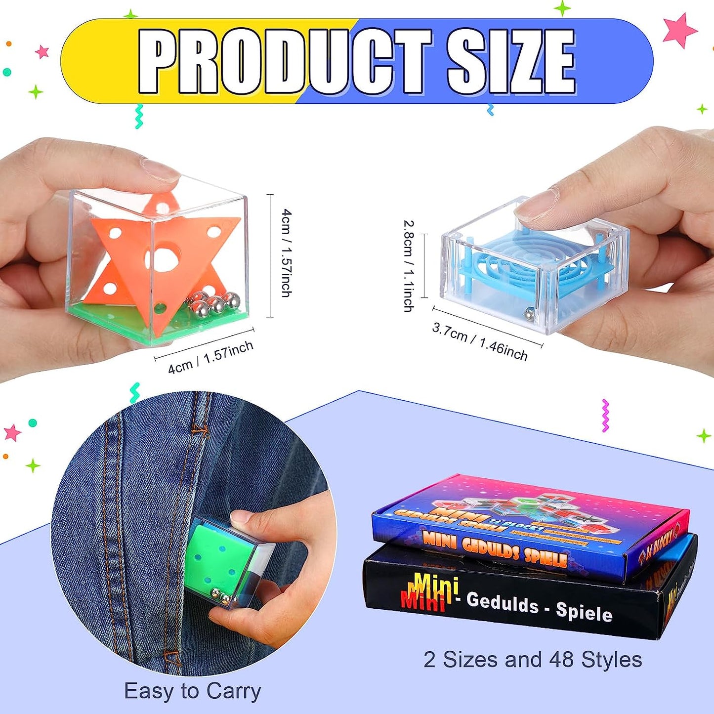 48 Pieces Brain Teaser Puzzle Mini Fidget Puzzle Cubes 3D Ball Maze Cube Puzzle Cubes Party Favor Games Challenge Decompression for Teens Adults