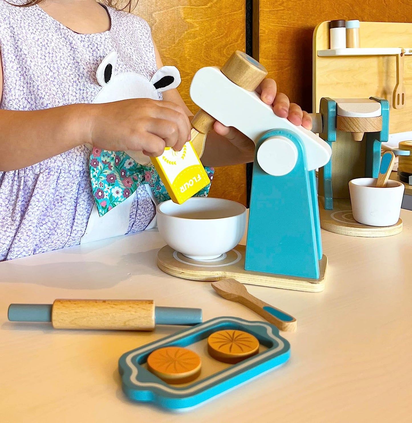 Wooden Toy Mixer Cookie Baking Set | Play Kitchen Accessories Blender Toy Cooking Appliances | Gifts for 3 Year Old Girl Boys