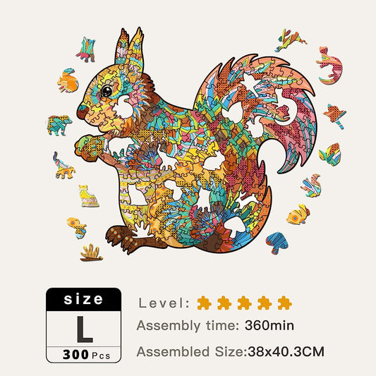 Wooden Jigsaw Puzzles - Squirrel(300 pcs) Gift Package for Adults and Kids, Unique Animal Shaped Jigsaws, Irregular Wood Cut Puzzle | 15"x15.8" (Large)