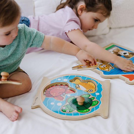 Animals Jumbo Knob Wooden Puzzles Set - Fish and Pets - Chunky Wooden Puzzles for Toddlers, Animal Puzzles For Kids Ages 1+