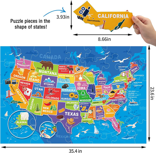 Jumbo Floor Puzzle for Kids,USA Map Puzzle Jigsaw Geography Puzzles,70 Piece US Map Puzzle 50 States with Capitals,United States Puzzle for Ages 3-5,Preschool Learning Toys Gift for 4-8 Years Old