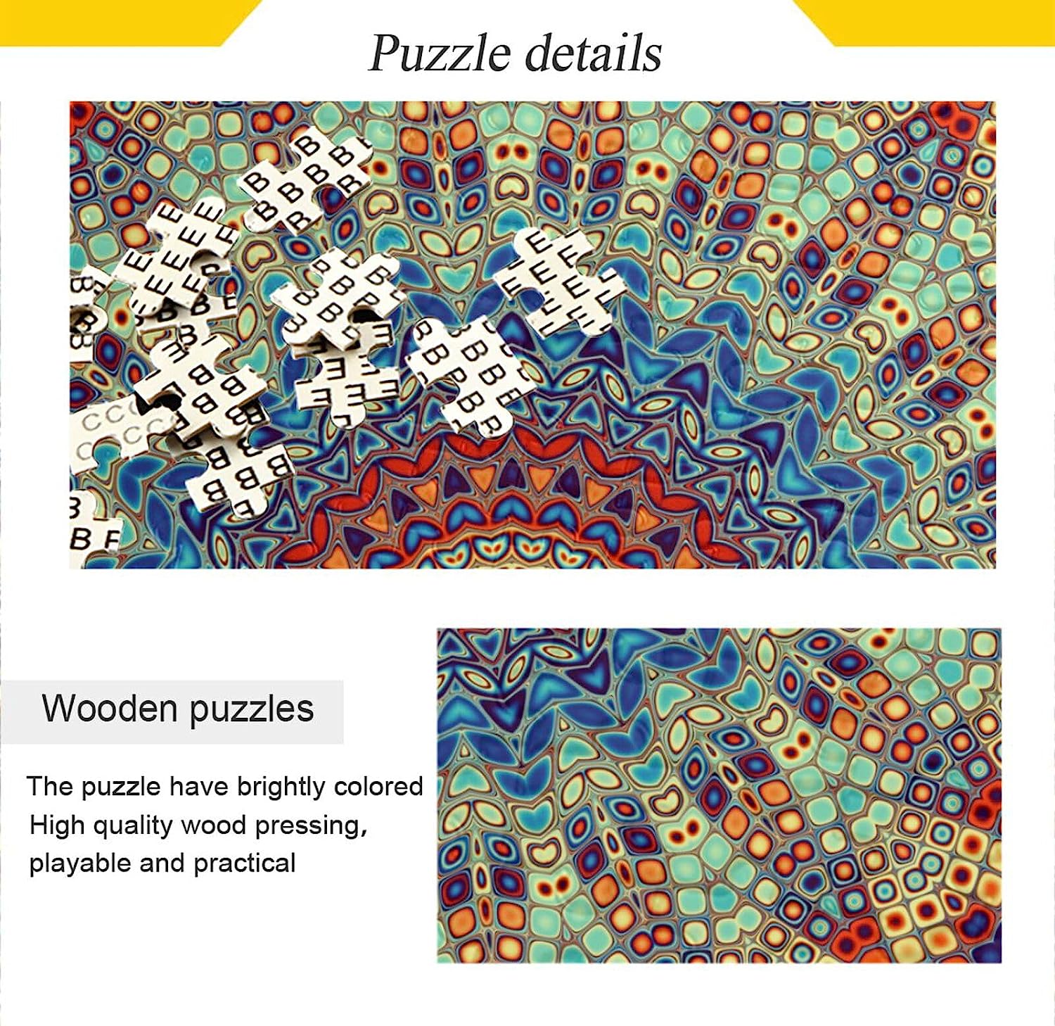 Mandala 1000 Pieces Wooden Jigsaw Puzzle for Adults Teens Kids, Fun Family Game for Holiday Toy Gift Home Decor