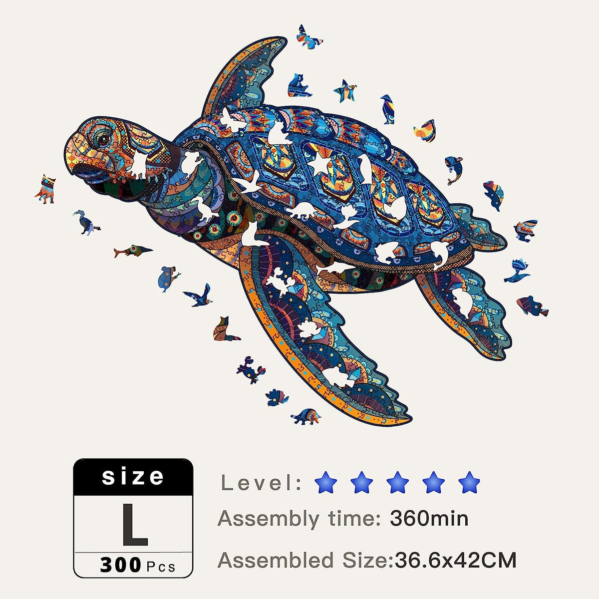 Wooden Jigsaw Puzzles - Sea Turtle(300 pcs) Gift Package for Adults and Kids, Unique Animal Shaped Jigsaws, Irregular Wood Cut Puzzle | 14.4"x16.5" (Large)