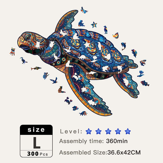 Wooden Jigsaw Puzzles - Sea Turtle(300 pcs) Gift Package for Adults and Kids, Unique Animal Shaped Jigsaws, Irregular Wood Cut Puzzle | 14.4"x16.5" (Large)