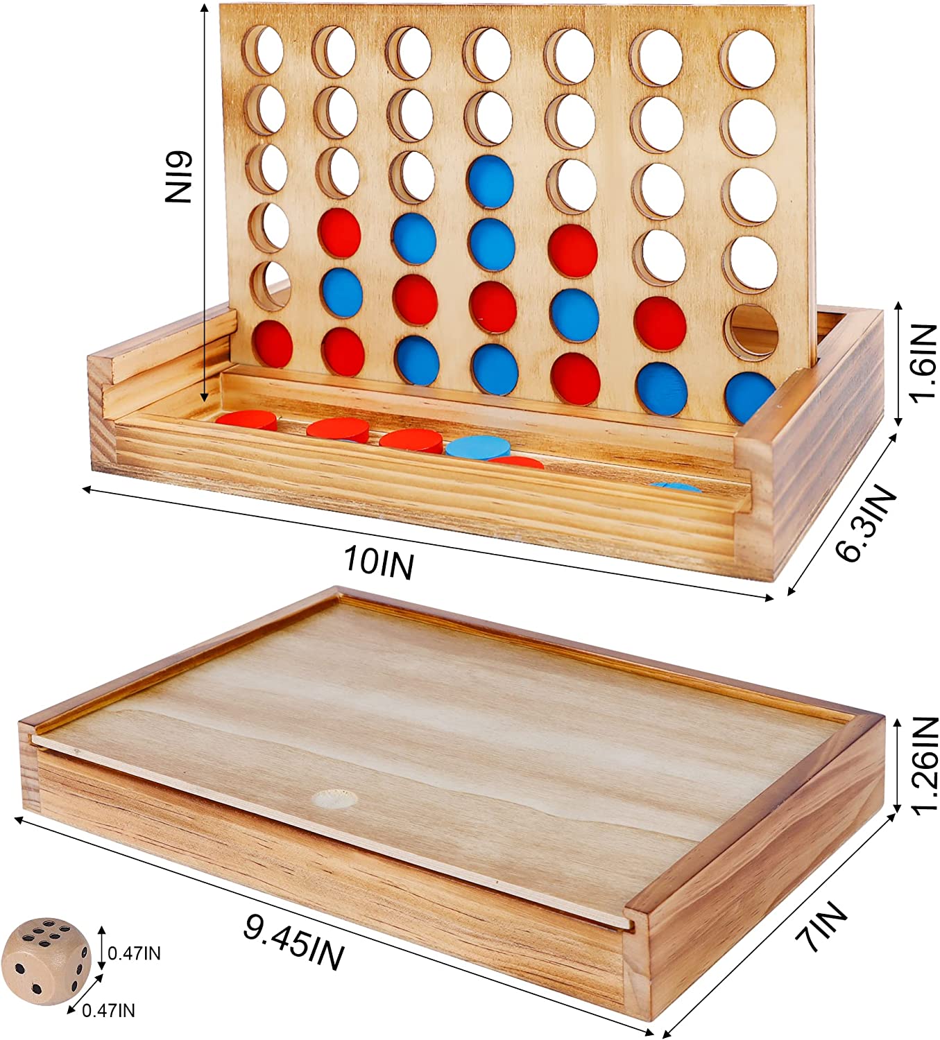 Shut The Box & 4 in a Row Tables Game Set, Classic Wood Dice Game with Numbers & Line Up 4 Game for Kids Family, Living Room Rustic Coffee Table Decor, Travel Game Strategy Board Games