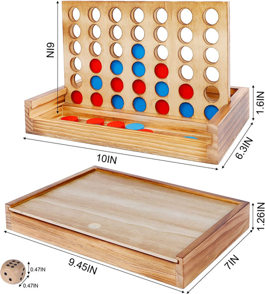 Shut The Box & 4 in a Row Tables Game Set, Classic Wood Dice Game with Numbers & Line Up 4 Game for Kids Family, Living Room Rustic Coffee Table Decor, Travel Game Strategy Board Games