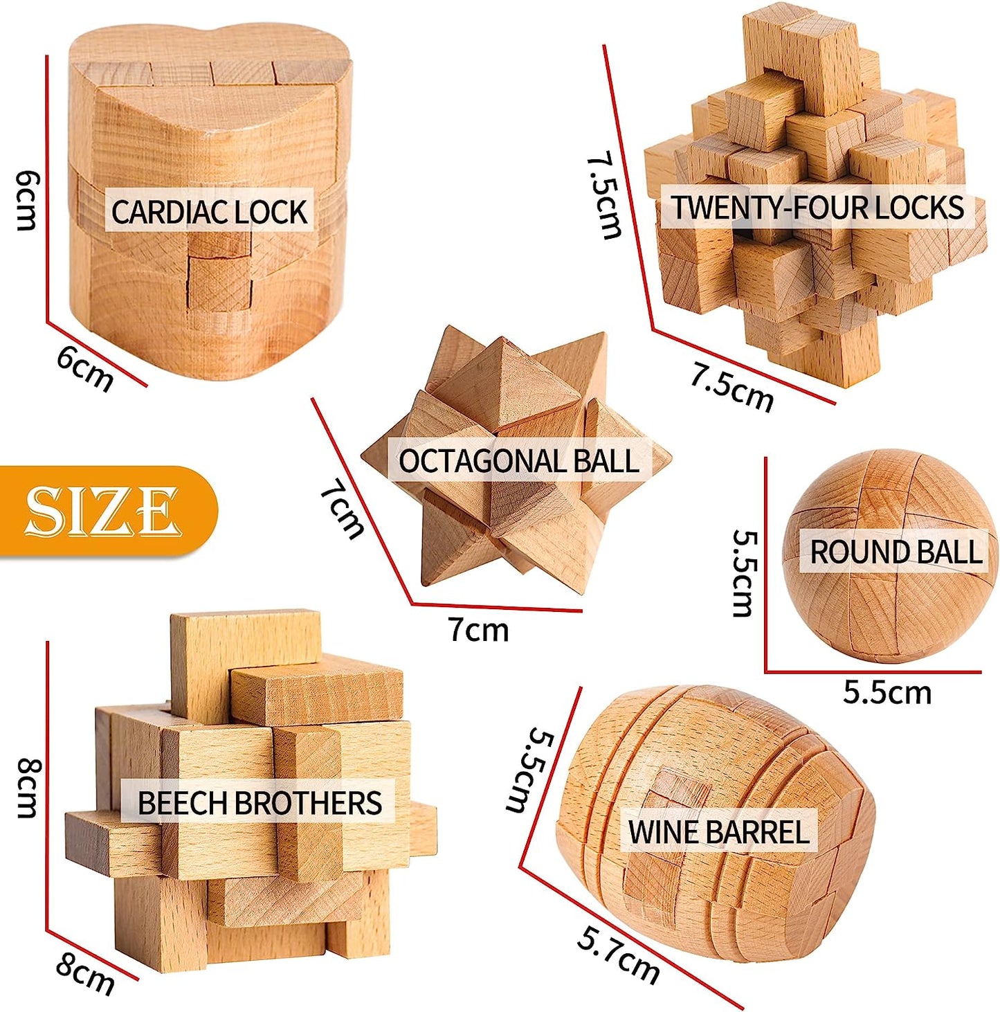42 PCS Metal & Wooden Brain Teasers Puzzles Kit -Unlock Interlock Puzzles Box Coils for Kids Adults Mind IQ Logic Test Disentanglement Games Educational Toys School Office Supplies WP10