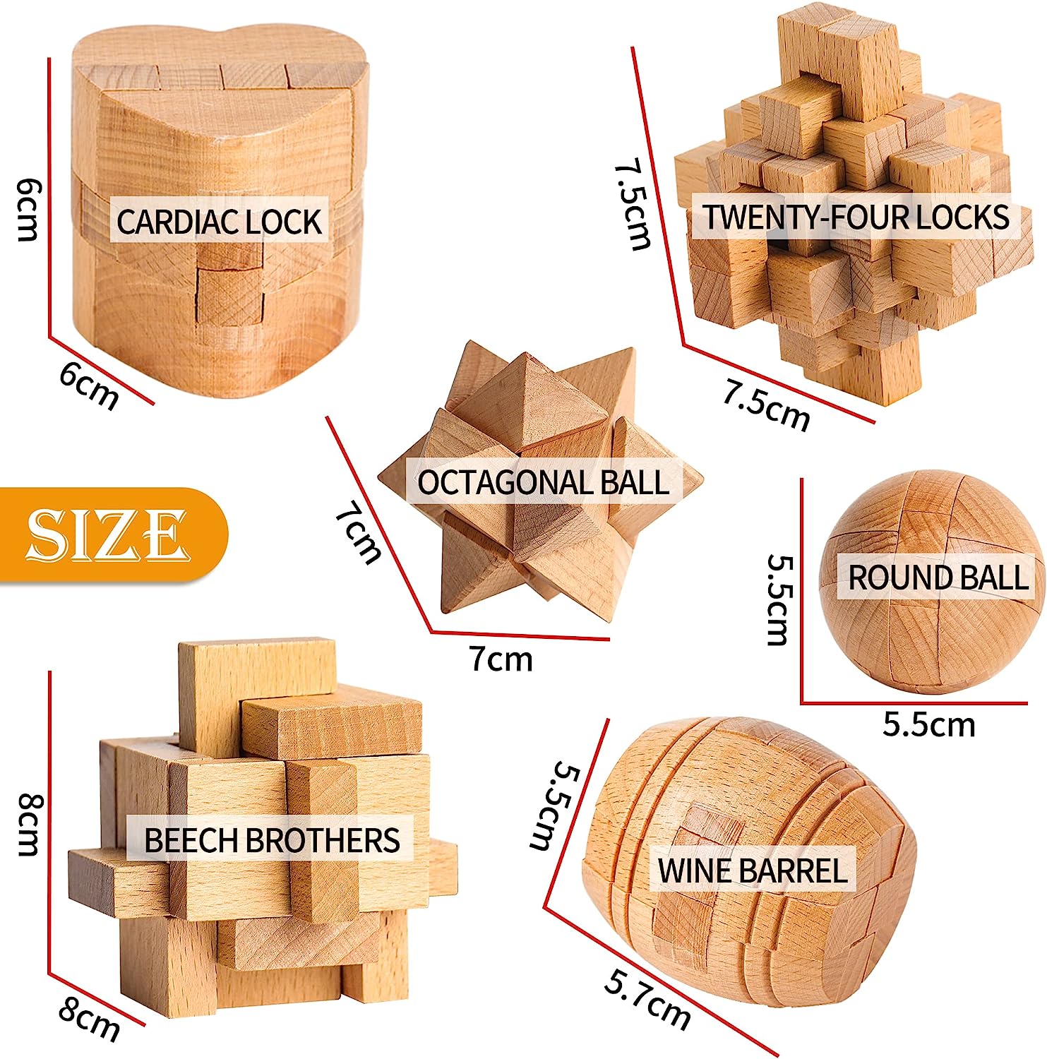 42 PCS Metal & Wooden Brain Teasers Puzzles Kit -Unlock Interlock Puzzles Box Coils for Kids Adults Mind IQ Logic Test Disentanglement Games Educational Toys School Office Supplies WP10
