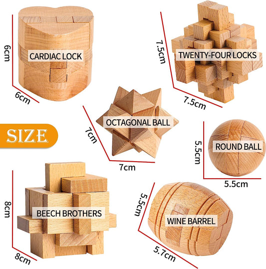 42 PCS Metal & Wooden Brain Teasers Puzzles Kit -Unlock Interlock Puzzles Box Coils for Kids Adults Mind IQ Logic Test Disentanglement Games Educational Toys School Office Supplies WP10