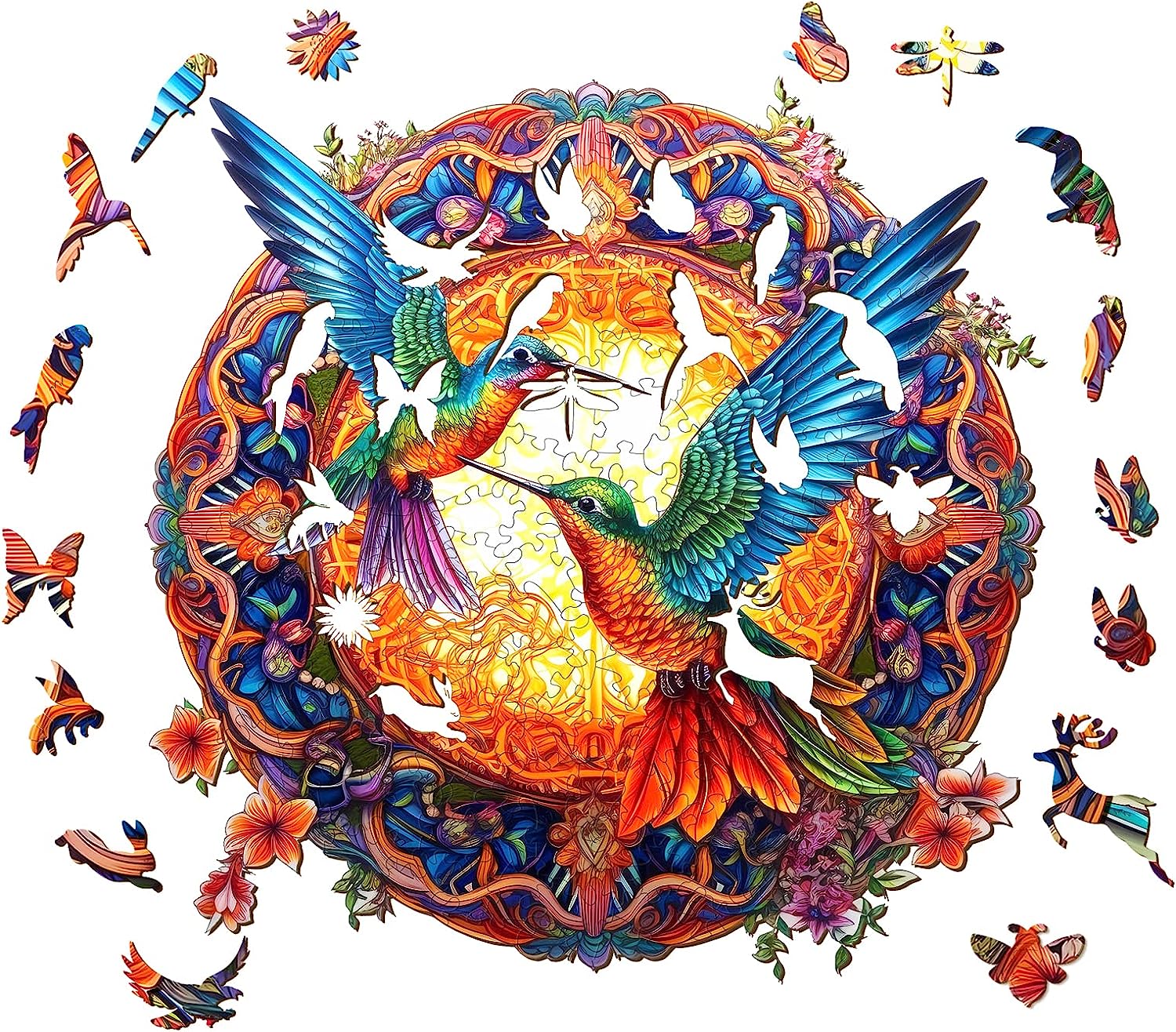 Wooden Jigsaw Puzzles-Wooden Puzzle Adult Unique Shape Advanced Hummingbird Wooden Jigsaw Puzzle for Adult, Family Puzzles 11.8 * 11.8in 200pcs