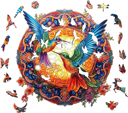 Wooden Jigsaw Puzzles-Wooden Puzzle Adult Unique Shape Advanced Hummingbird Wooden Jigsaw Puzzle for Adult, Family Puzzles 11.8 * 11.8in 200pcs