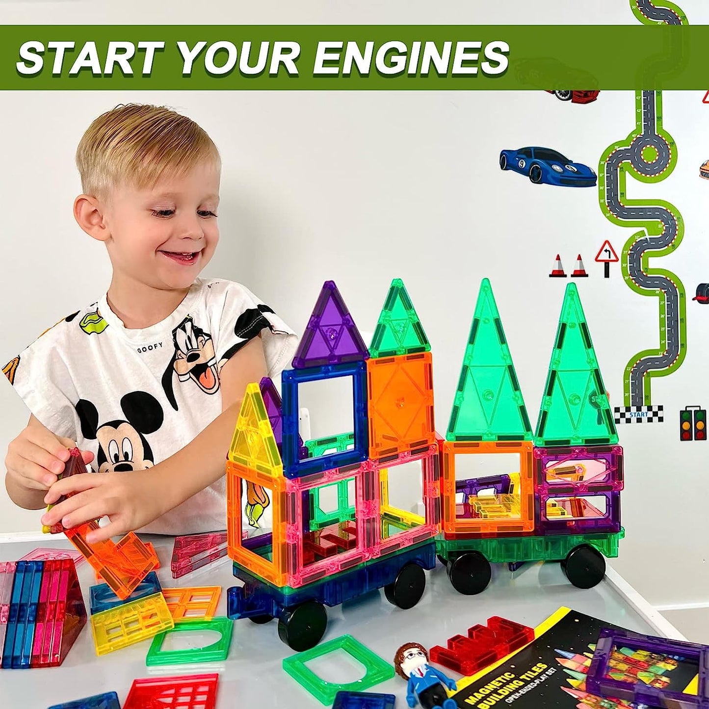 Magnetic Tiles with Cars, Kids Gifts & Toys for 3 Year Old Boys, Educational Toys for Toddlers Kids Age 3-5 4-8, Building Toys Inspire Kids Interest in STEM Learning