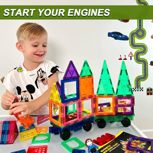 Magnetic Tiles with Cars, Kids Gifts & Toys for 3 Year Old Boys, Educational Toys for Toddlers Kids Age 3-5 4-8, Building Toys Inspire Kids Interest in STEM Learning