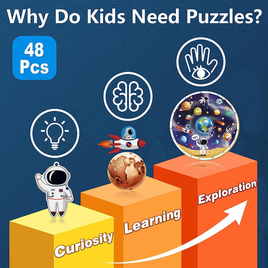 Kids Puzzle Ages 4-8, Wooden Solar System Floor Puzzles Ages 3-5, Large Round Space Planets Jigsaw Puzzle Toys, Educational Learning Gift for 6 7 8 Years Old Toddlers Boys Girls Children
