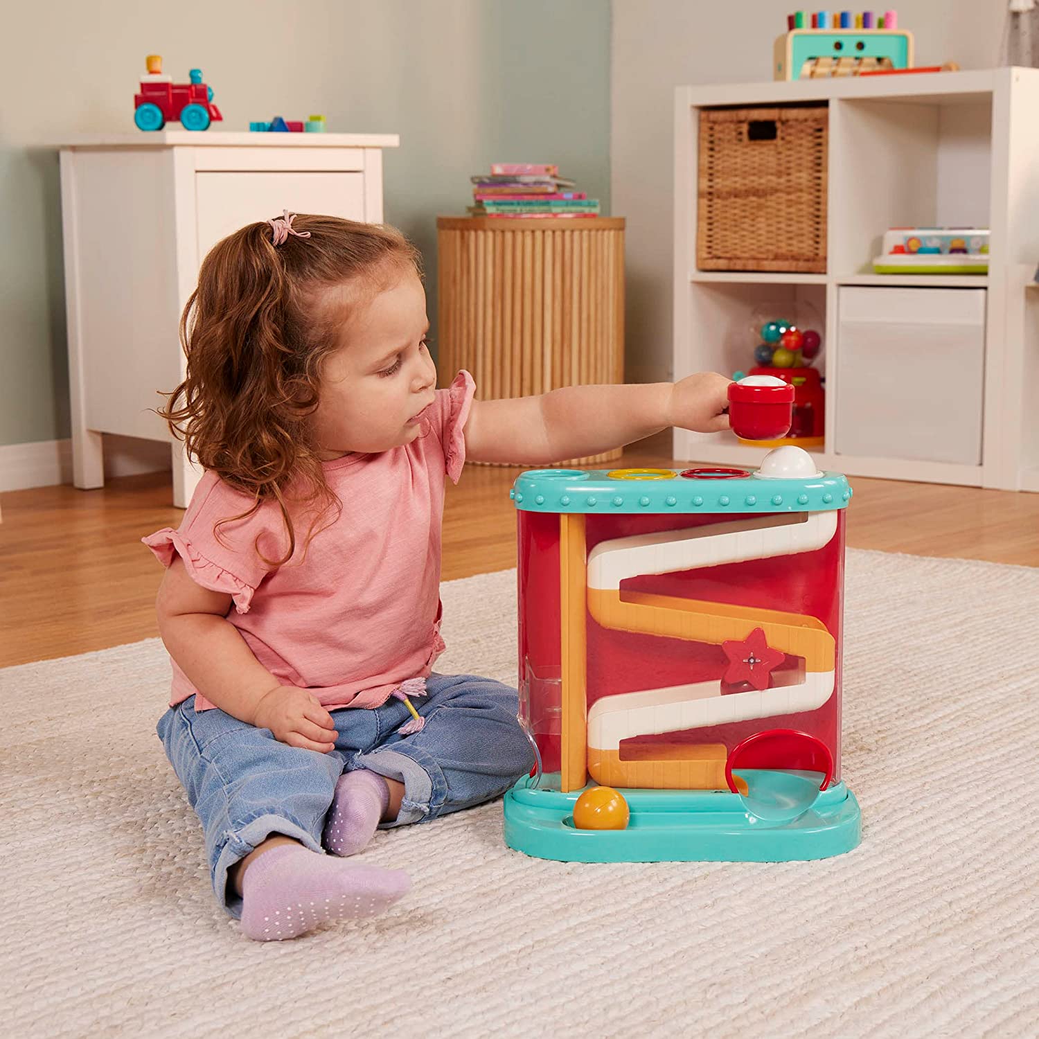 Pound & Roll – Baby Activity Toy Station with 1 Toy Hammer & 4 Balls for Kids 12 Months + (7-Pcs) , Light Blue