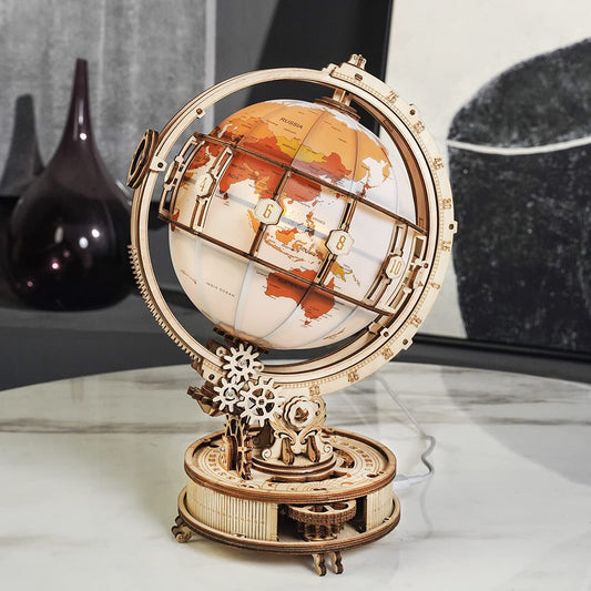 3D Wooden Puzzles for Adults Illuminated Globe with Stand 180pcs 3D Puzzles Built-in LED Model Kit Hobby Gifts for Adults/Teens Home Decor