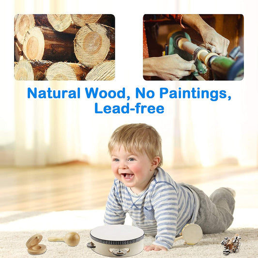Kids Musical Instruments Toys, Percussion Instruments Set with Storage Bag, Preschool Educational Music Toys for Boys Girls, Natural Eco-Friendly Wooden Music Set (11pcs)