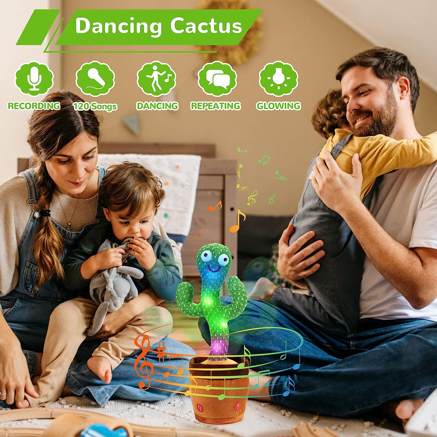 Dancing Cactus Talking Cactus Baby Toys 6 to 12 Months, Singing Dancing Cactus Mimicking Toy Repeats What You Say & Recording with 120 English Songs and Lighting for Boys and Girls Toys