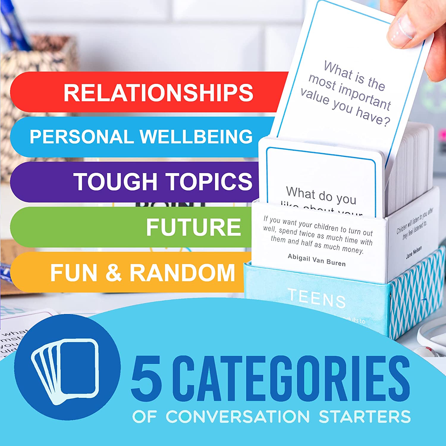 200 Teens Conversation Cards for Teenagers & Parents - Connect with Your Teenage Girl or Boy via Fun and Meaningful Conversations - Question Cards for Family Game Night - Teen Therapy Icebreaker Game