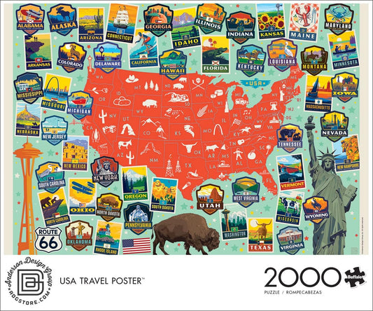 Anderson Design Group - USA Travel Posters - 2000 Piece Jigsaw Puzzle