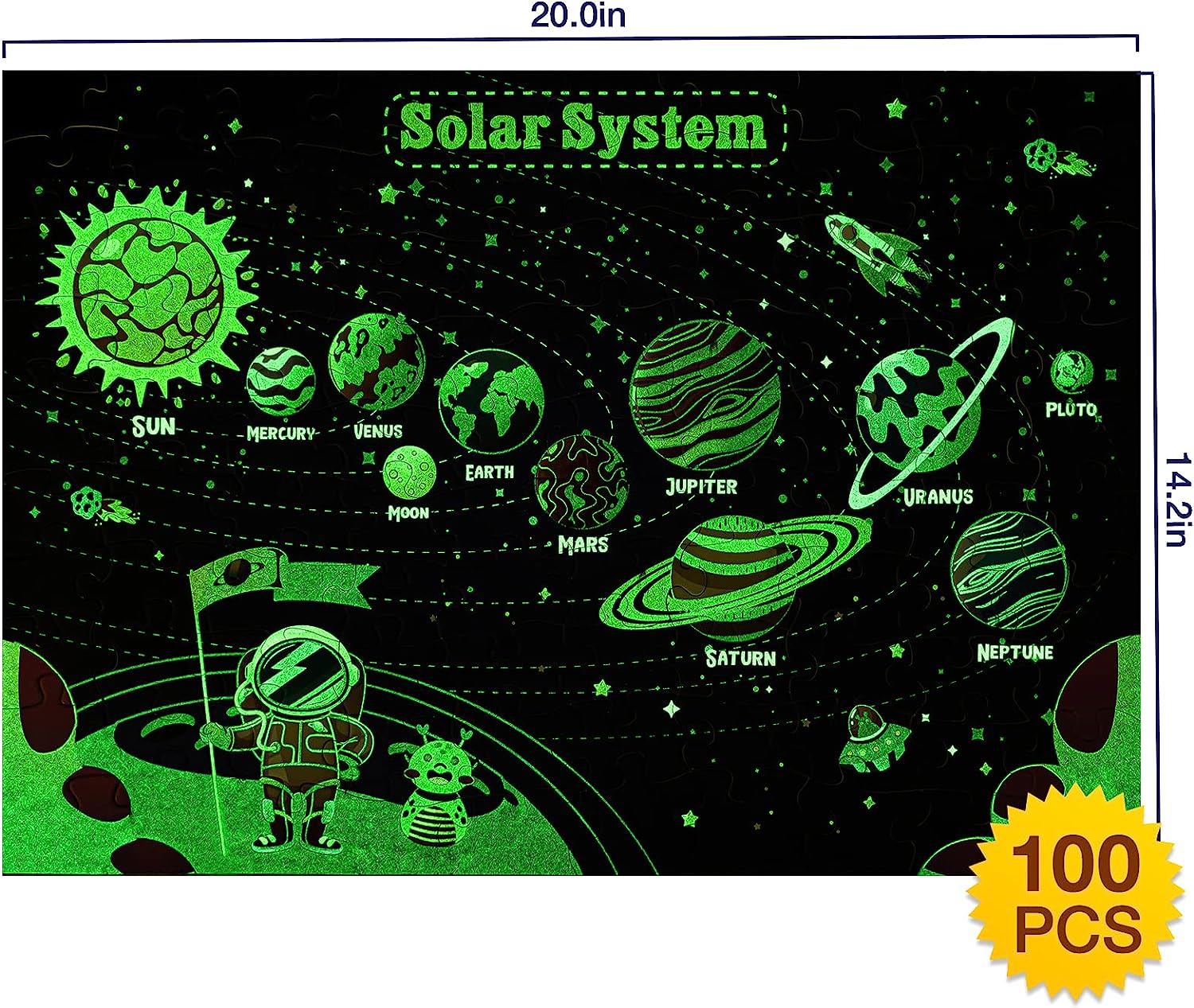 KidEwan Solar System Space Kids Puzzles,100 Pcs Space Puzzles for Kids Ages 4-8,Glow in The Dark Science Educational Toys for 3 4 5 6 7 8 Year Olds Boys Girls Toddler