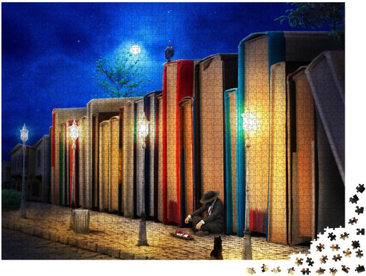 Reading Concept. Fantasy. Stack of Book as Buildings on a... Jigsaw Puzzle Jigsaw Puzzle with 2000 Pieces