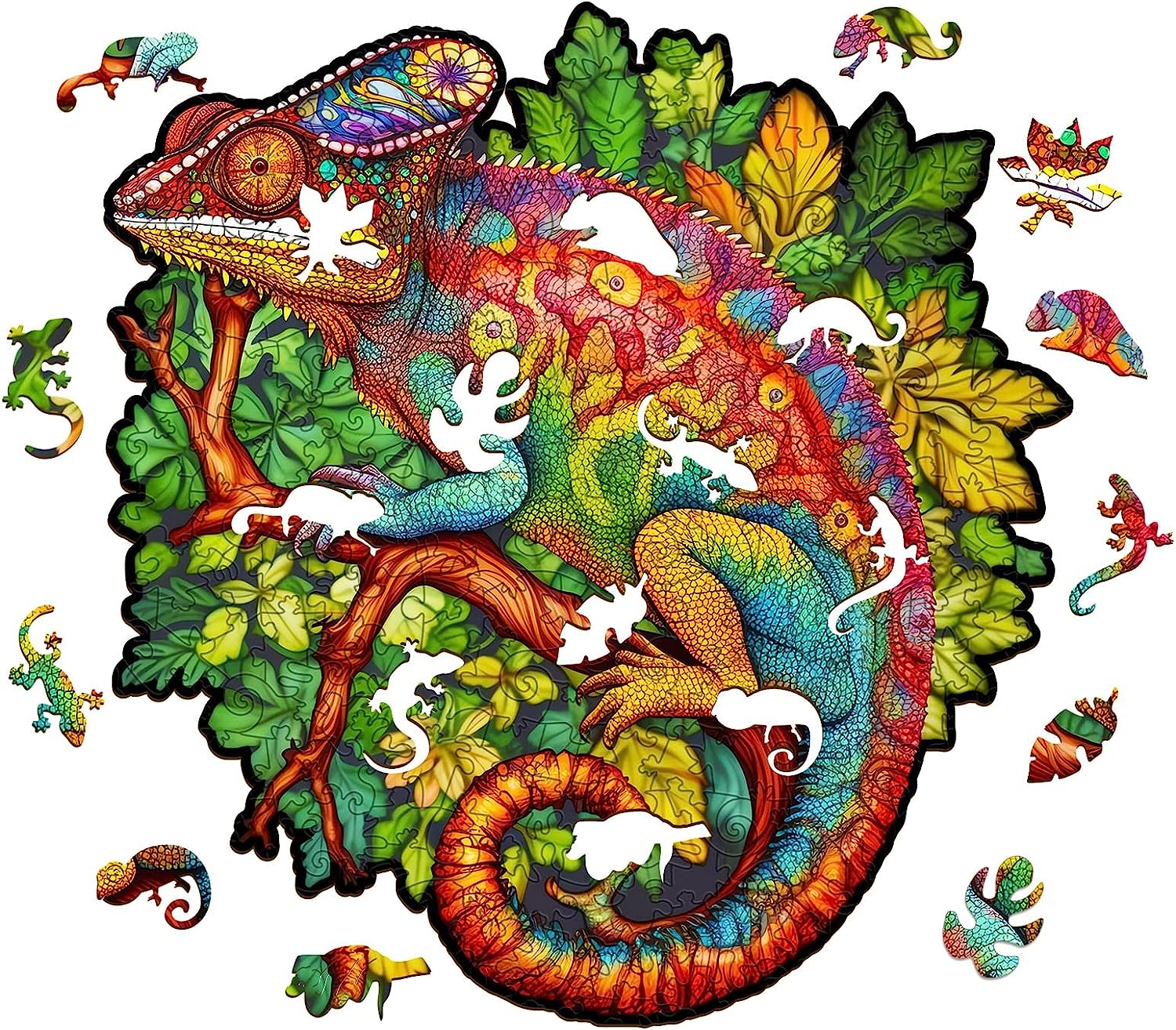 Wooden Jigsaw Puzzles, Unique Shape Wood Puzzle, Best Gift for Adults and Kids, Fun Challenging Family Game Play Collection (M-200pcs-Chameleon-11.2 * 11.8in