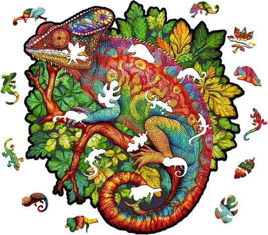 Wooden Jigsaw Puzzles, Unique Shape Wood Puzzle, Best Gift for Adults and Kids, Fun Challenging Family Game Play Collection (M-200pcs-Chameleon-11.2 * 11.8in