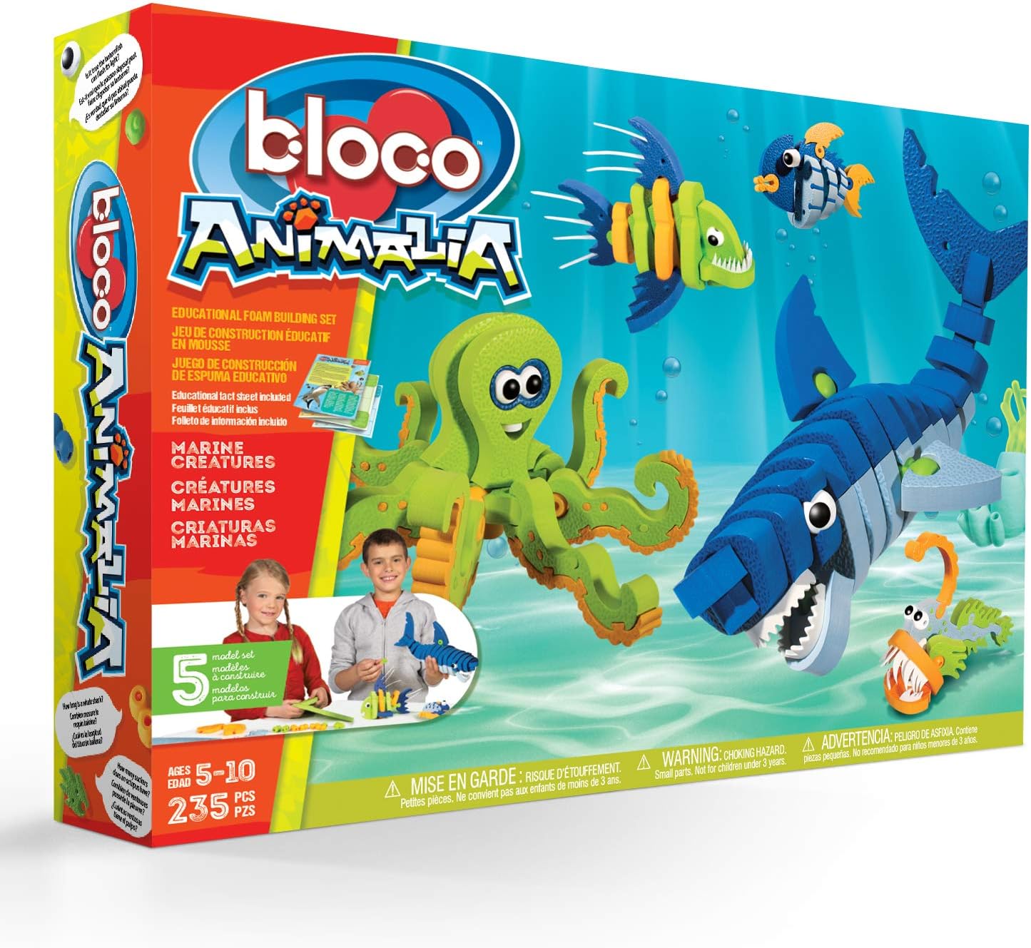 Bloco Toys Marines Creatures | STEM Toy | Shark, Octopus, Piranha, Deep Sea & Tropical Fish | DIY Educational Building Construction Set (235 Pieces)