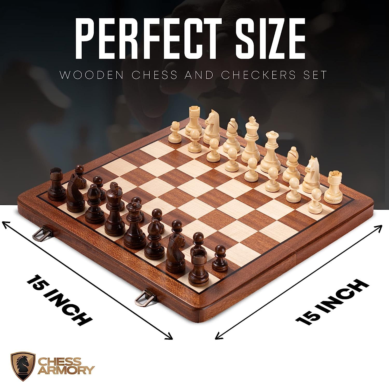 Premium Checkers and Chess Set - Wooden Board Game with a Portable Wood Case and Secure Storage for Pieces, Set for Kids and Adults (Sapele Wood)