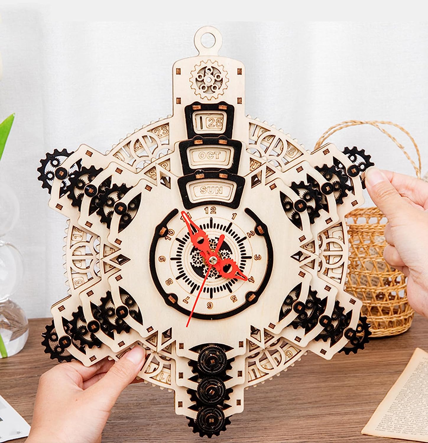 Perpetual Calendar 3D Wooden Stereoscopic Puzzles, Adult and Children Assembled Clocks, Puzzle Wooden Model Kits Creative Birthday Minimalist Decor