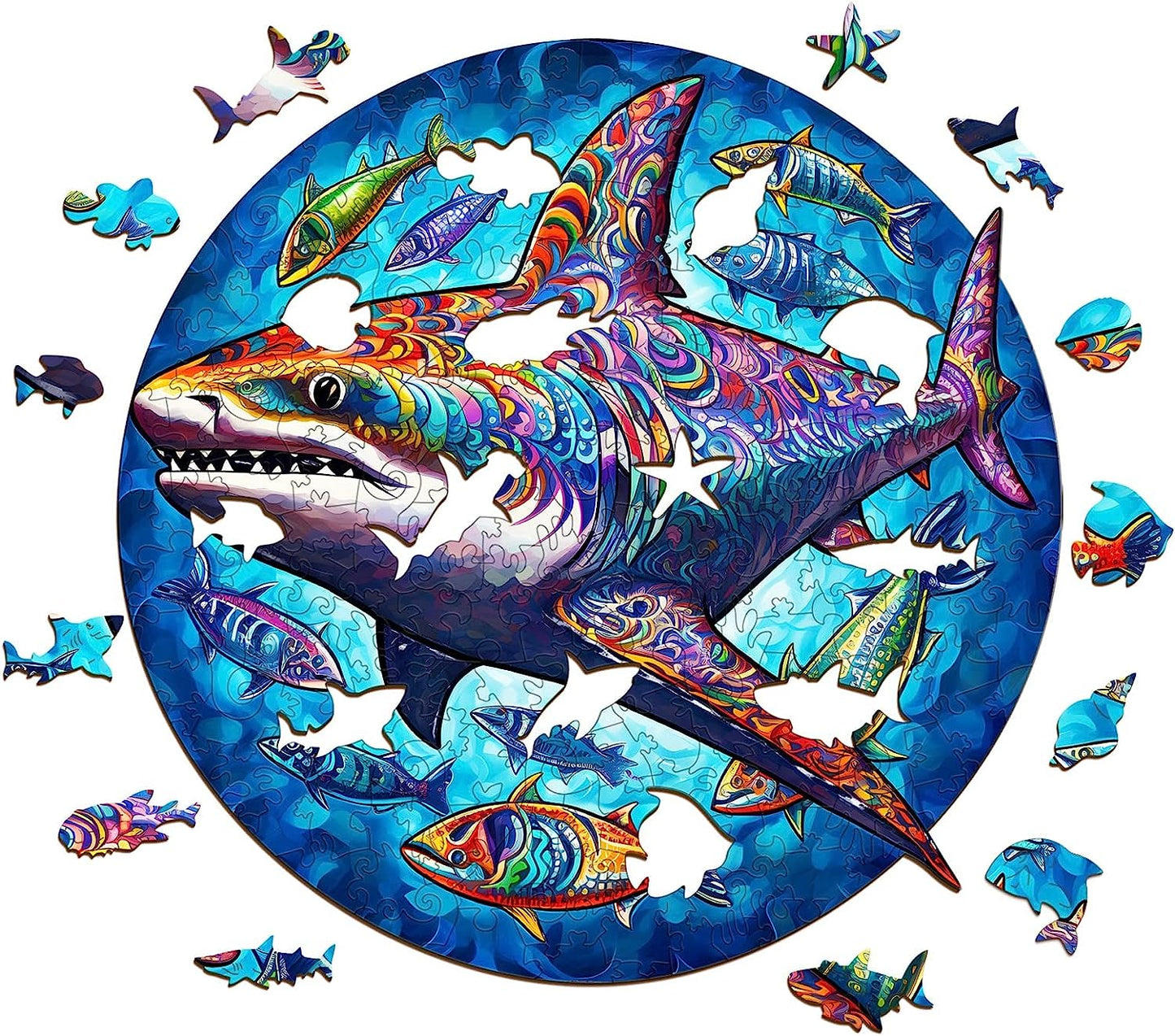 Wooden Jigsaw Puzzles-Wooden Puzzle Adult Unique Shape Advanced Undersea Shark Wooden Jigsaw Puzzle for Adult, Family Puzzles 11.8 * 11.8in 200pcs