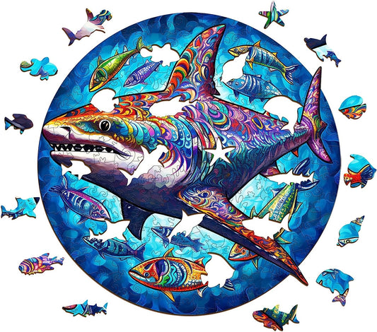 Wooden Jigsaw Puzzles-Wooden Puzzle Adult Unique Shape Advanced Undersea Shark Wooden Jigsaw Puzzle for Adult, Family Puzzles 11.8 * 11.8in 200pcs