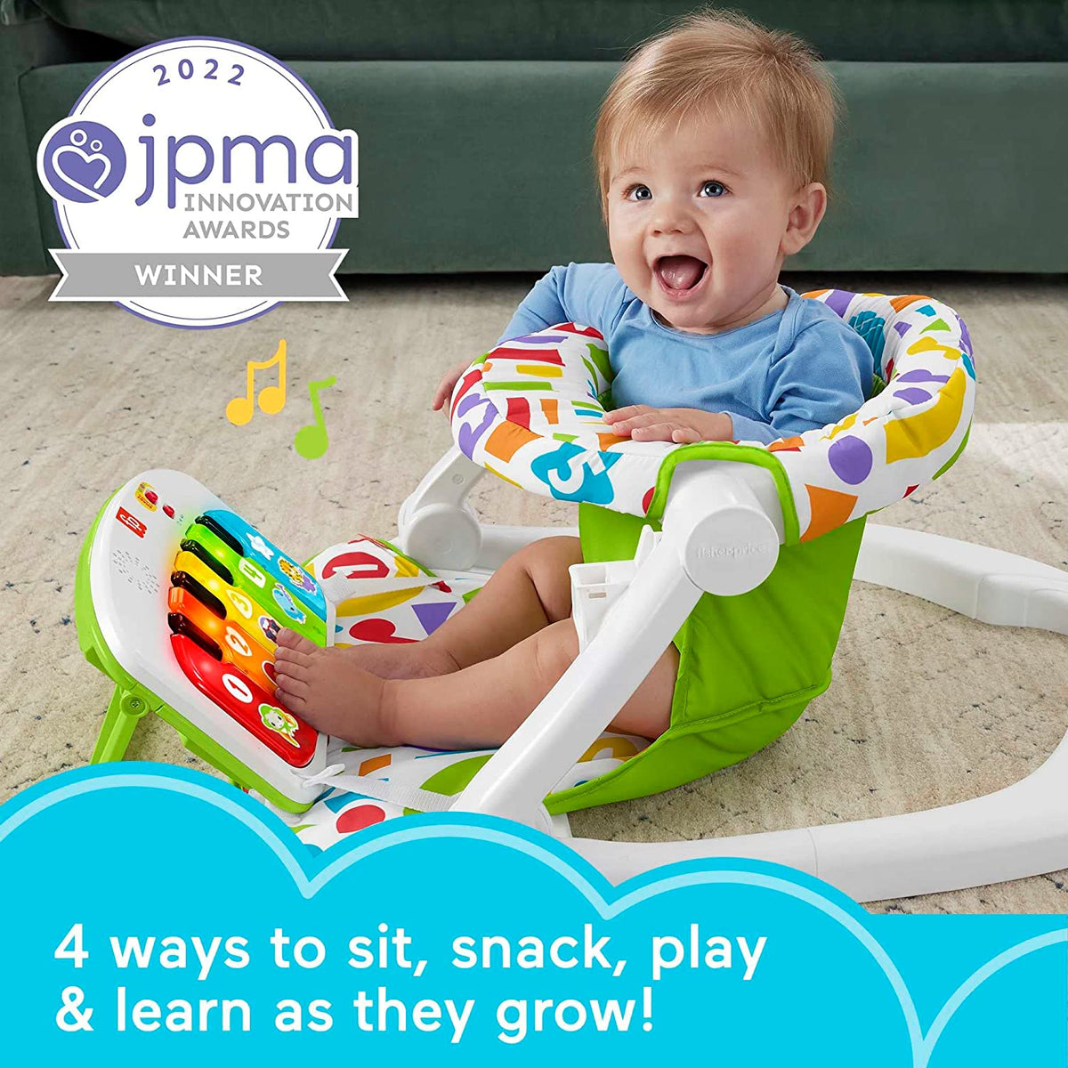Portable Baby Chair Kick & Play Deluxe Sit-Me-Up Seat With Piano Learning Toy & Snack Tray For Infants To Toddlers
