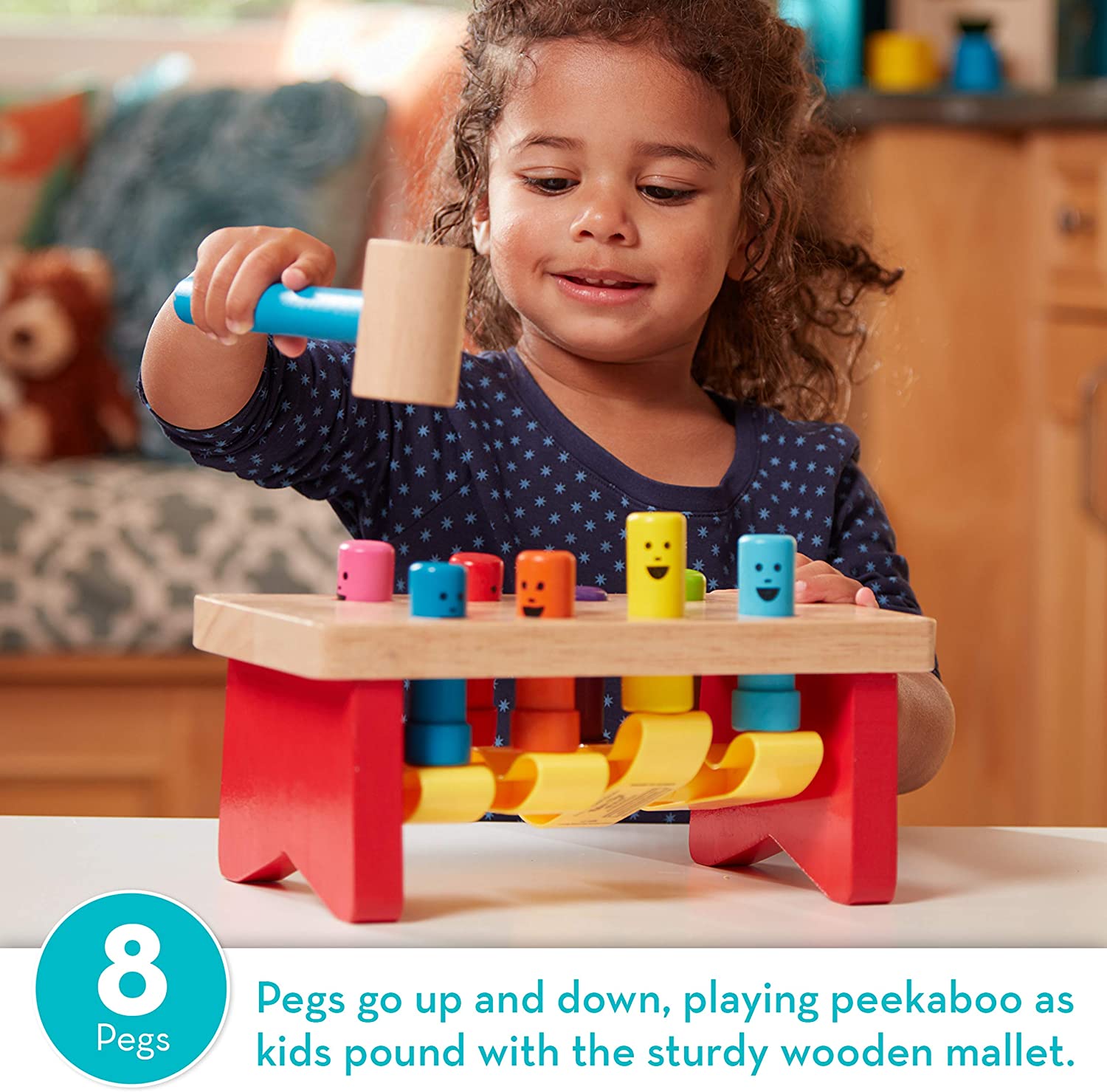 Deluxe Pounding Bench Wooden Toy With Mallet - STEAM Toddler Toy