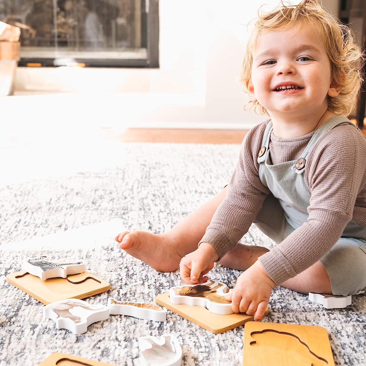 Wooden Animal Puzzles for Toddlers 2+ Years | Realistic Chunky Safari Animal Shape Puzzle | Educational Learning Toy